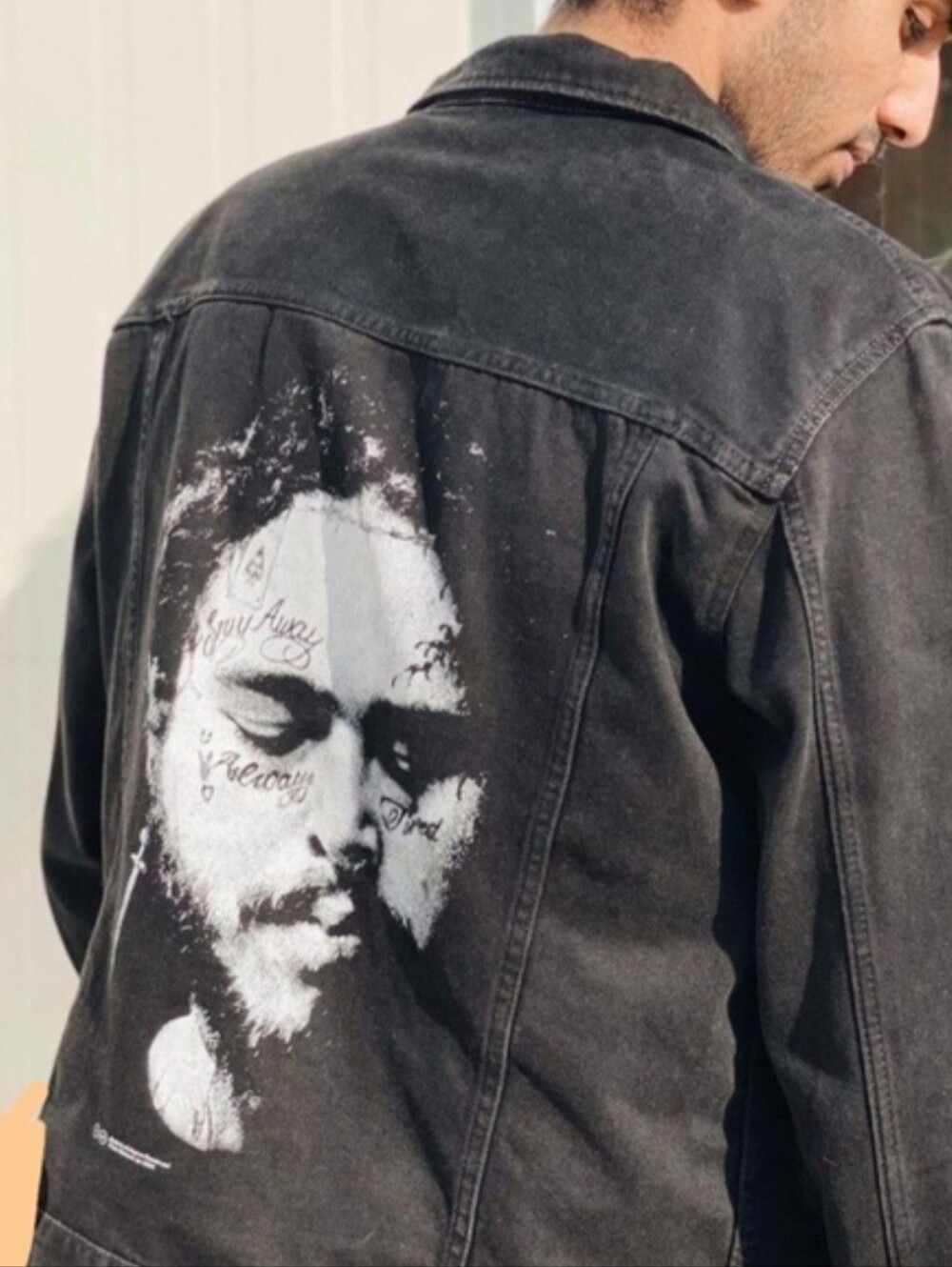 Black Graphic Denim Shirt Jacket with Post MALONE Portrait Print